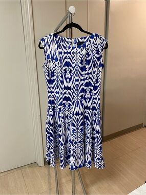 ZARR Collection Royal Blue and White Printed Midi Fit-and-Flare Dress